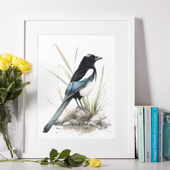 Watercolor Magpie Bird Wall Art Print, Unframed - Elegant Nature-Inspired Decor - Picture 6 of 6